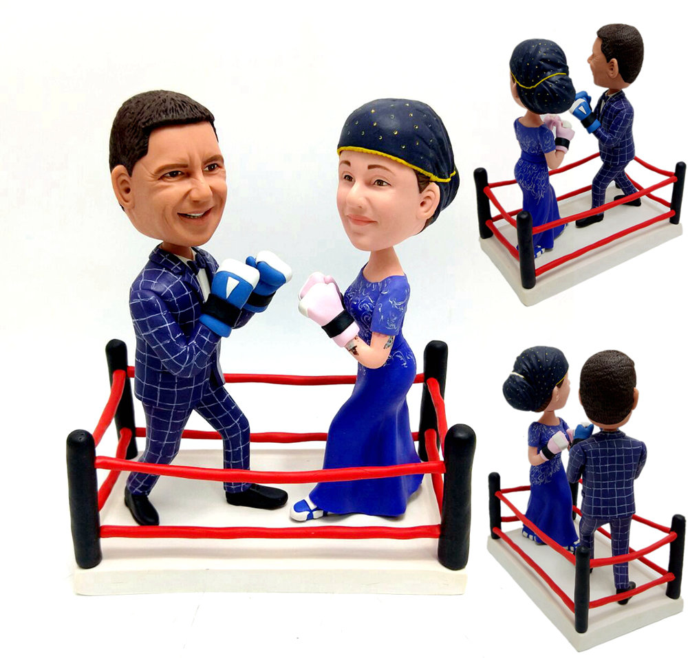 Custom cake toppers boxing dolls with wrestling filed